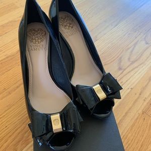 Vince Camuto Black Peep Toe Wedges